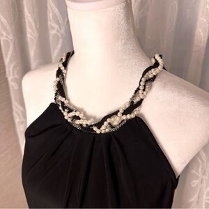 White House Black Market Black Top with Pearl Chain